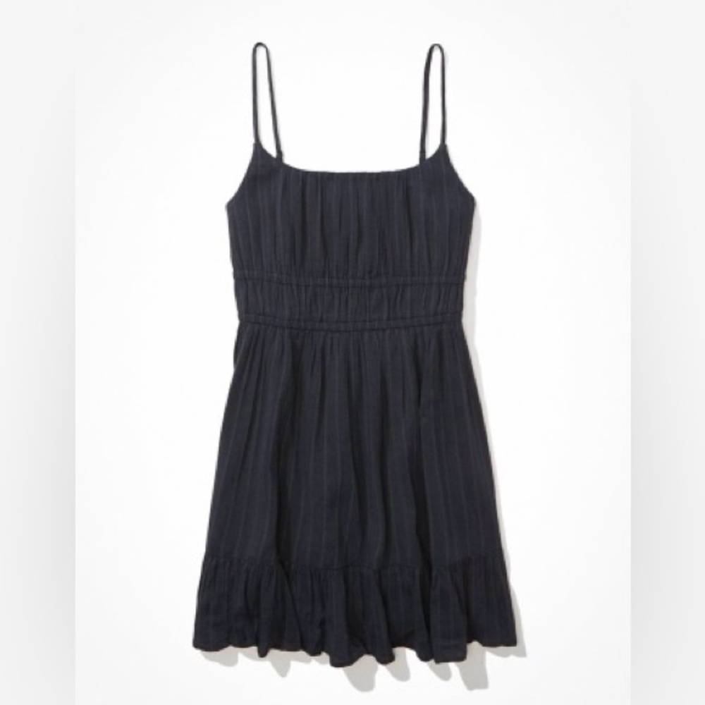 American Eagle Black Smocked Fit & Flare Mini Dress